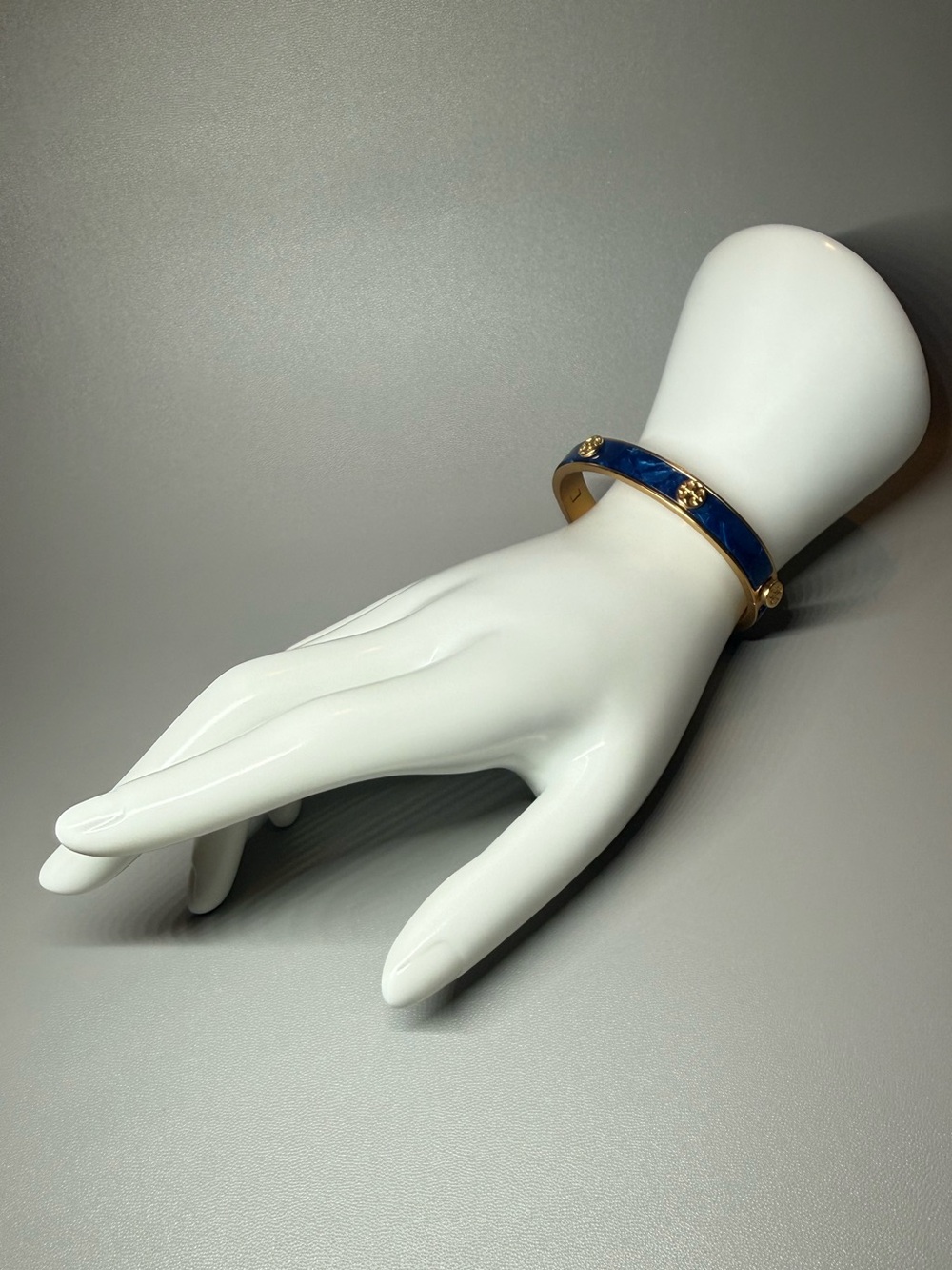 Tory Burch Gold-Tone Navy Blue Enamel Bangle Bracelet